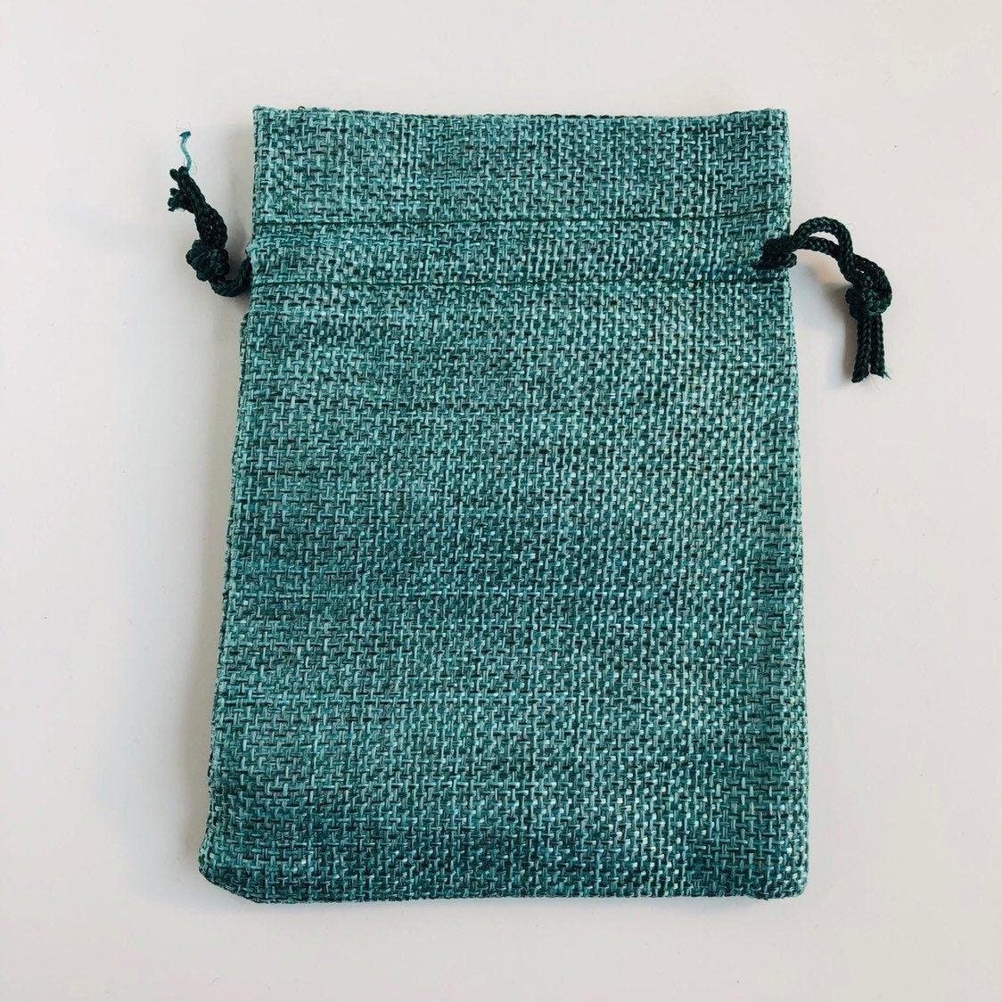 Blue Draw String Pouch, Gift Bag Jute Linen Fabric 13x9cm, 5pcs