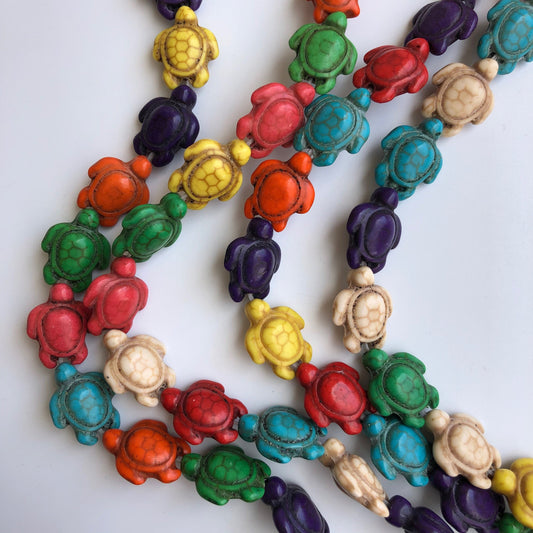 Sea Turtle Bead Strand (38cm/ 15" Strand) Mixed Colour Turtles Howlite Stone Beads 18x15mm Tortoise Beads