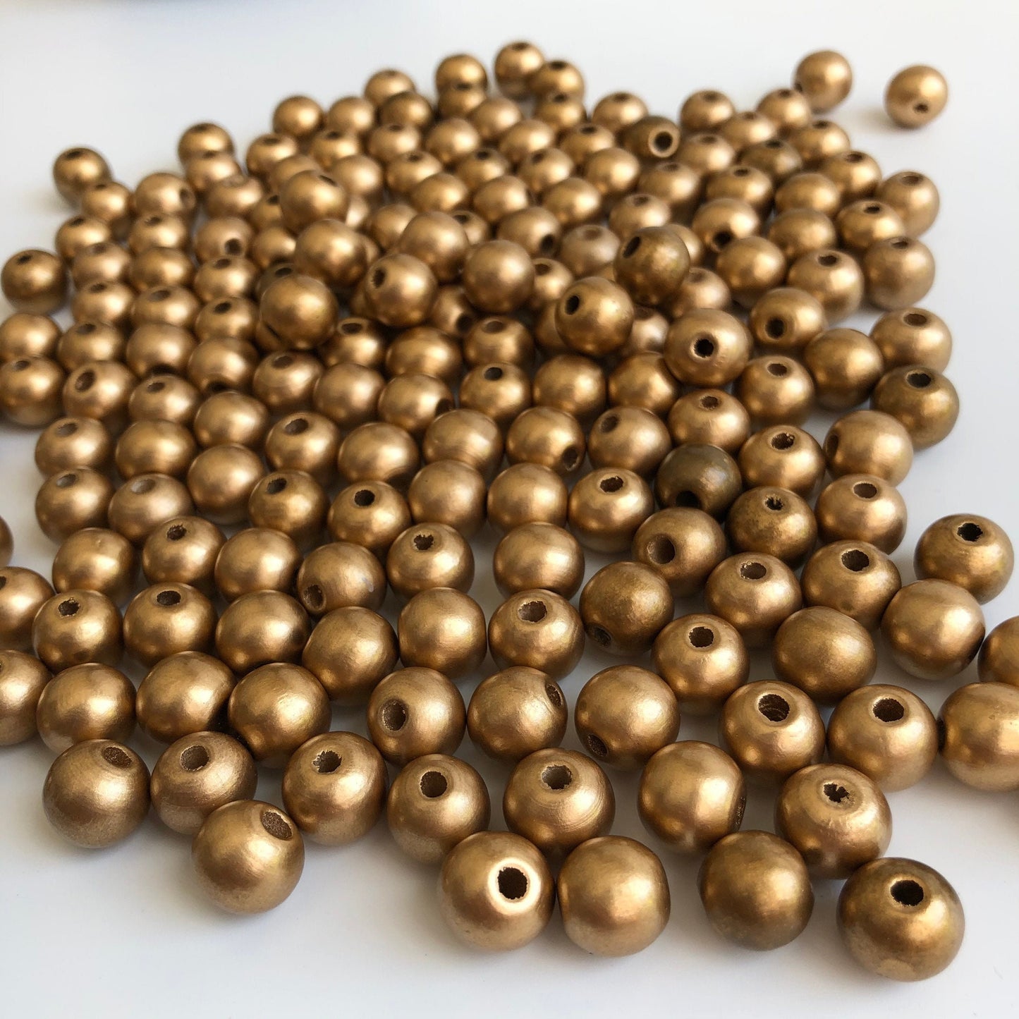 Gold Wooden Beads 12mm Round Metallic Wood Bead 50 Pieces