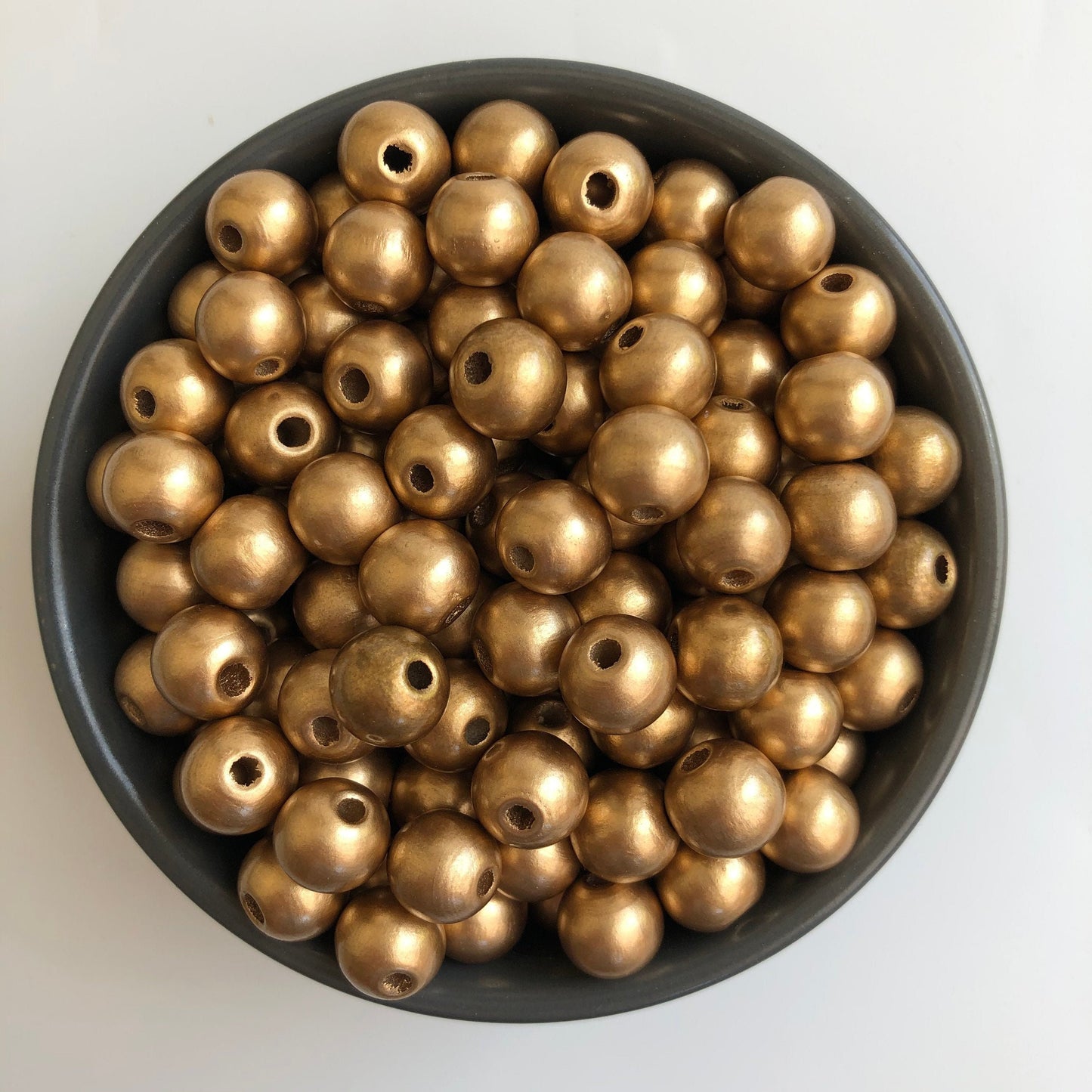 Gold Wooden Beads 12mm Round Metallic Wood Bead 50 Pieces