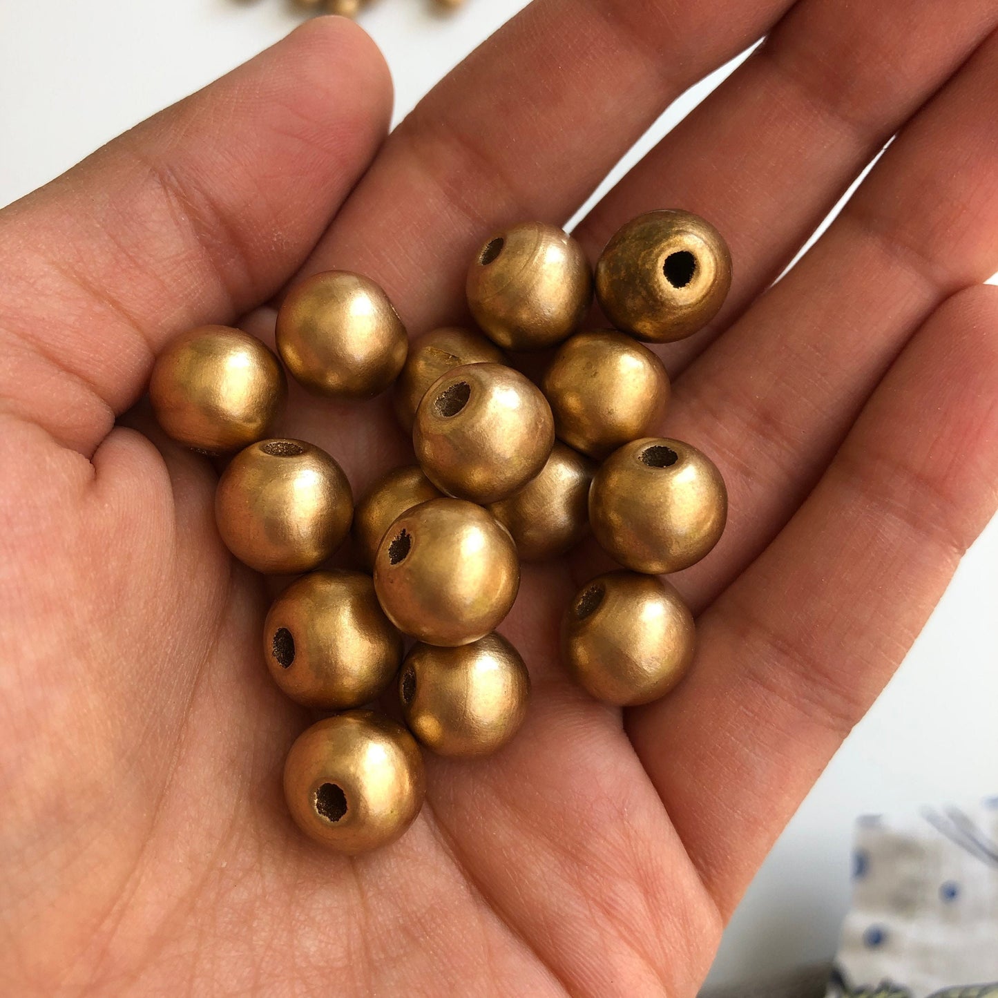 Gold Wooden Beads 12mm Round Metallic Wood Bead 50 Pieces