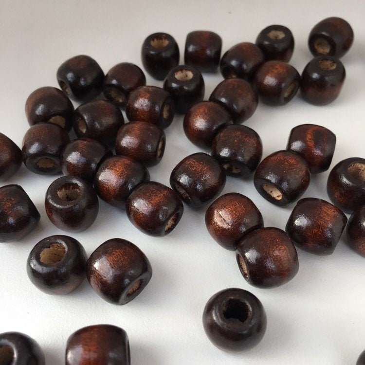 Dark Brown Wooden Macrame Bead 12mm Oval Drum Shaped Wood Beads 50 Pieces