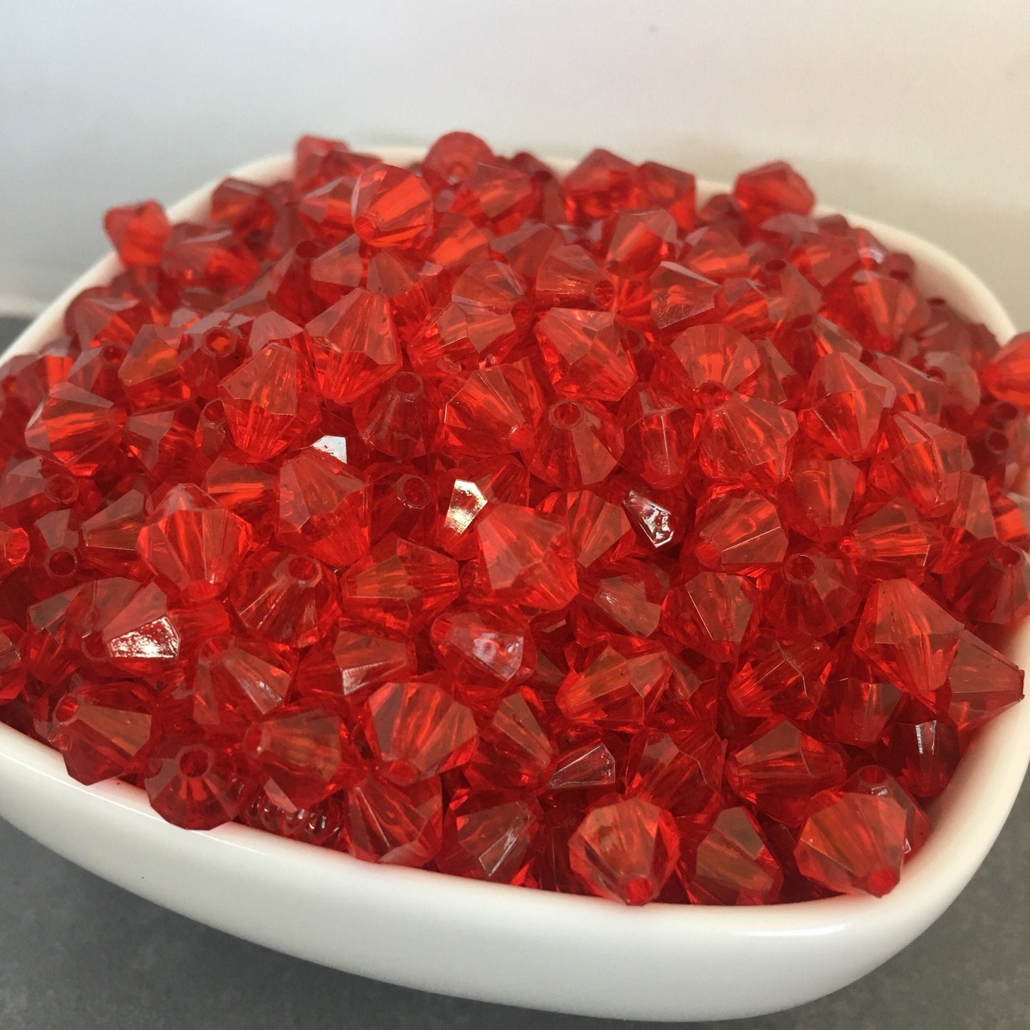 Red Platsic Resin Beads 8mm Bicone Faceted Bead 100 Pieces