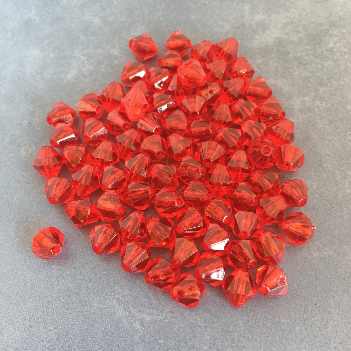 Red Platsic Resin Beads 8mm Bicone Faceted Bead 100 Pieces