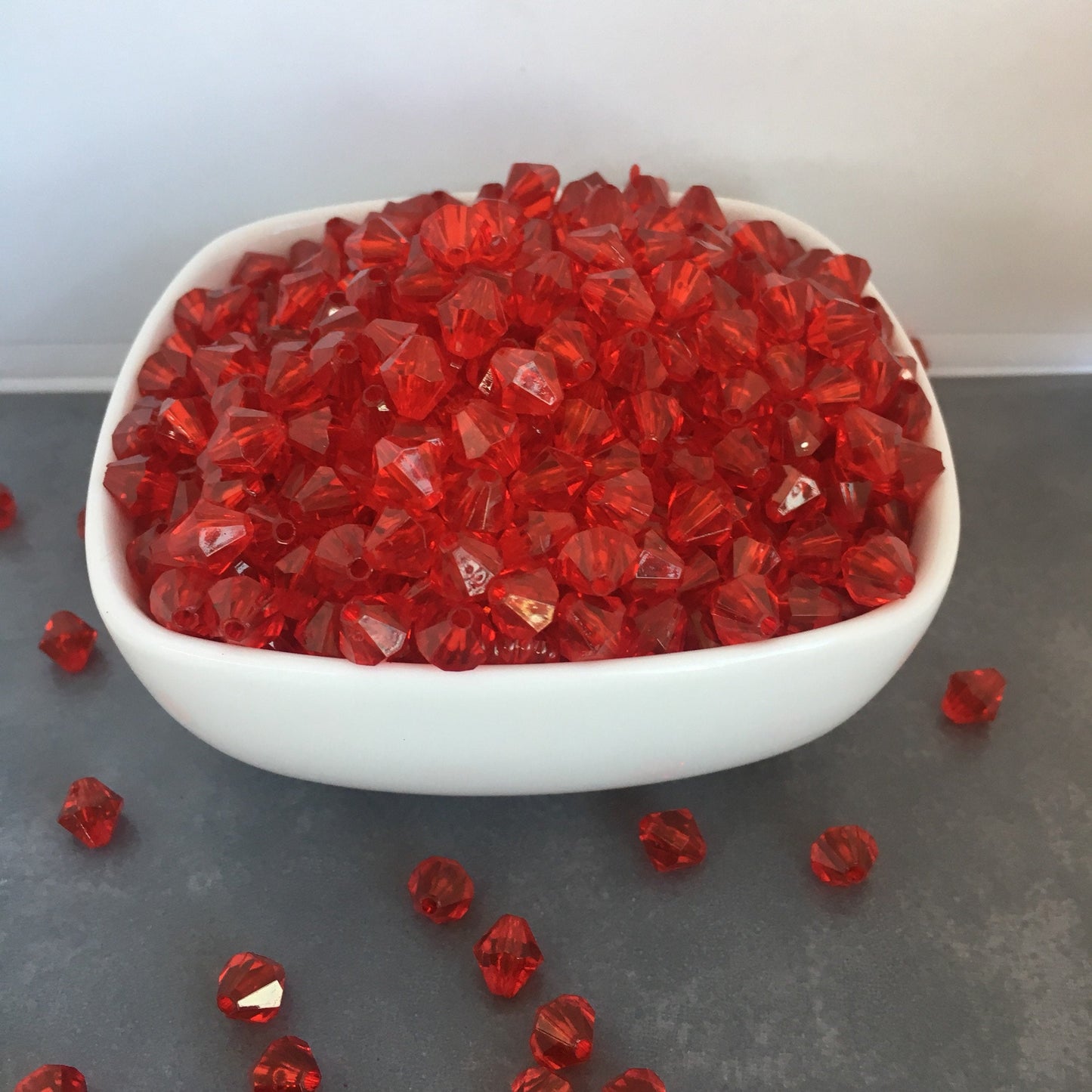 Red Platsic Resin Beads 8mm Bicone Faceted Bead 100 Pieces