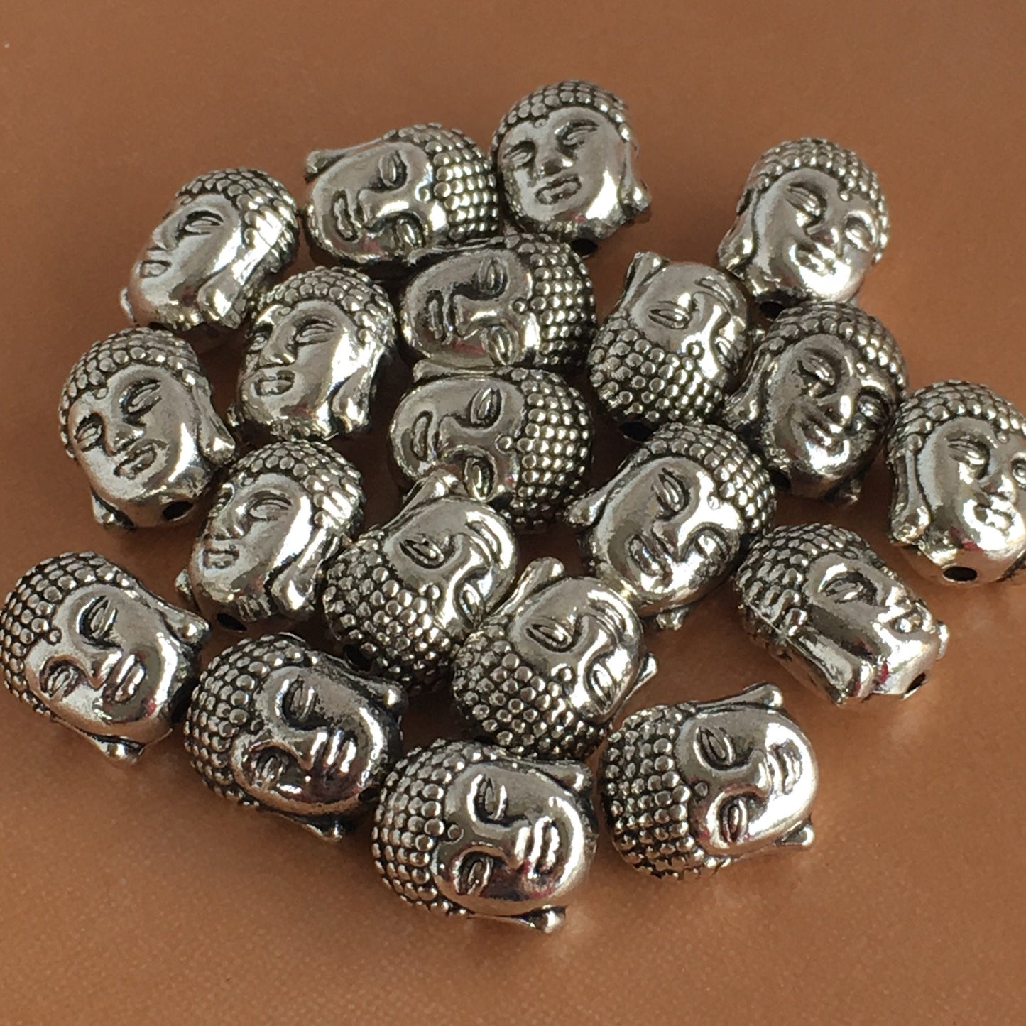 Antique Silver Buddha Head Metal Bead 11x8mm Tibetan Alloy Charm Mala Beads