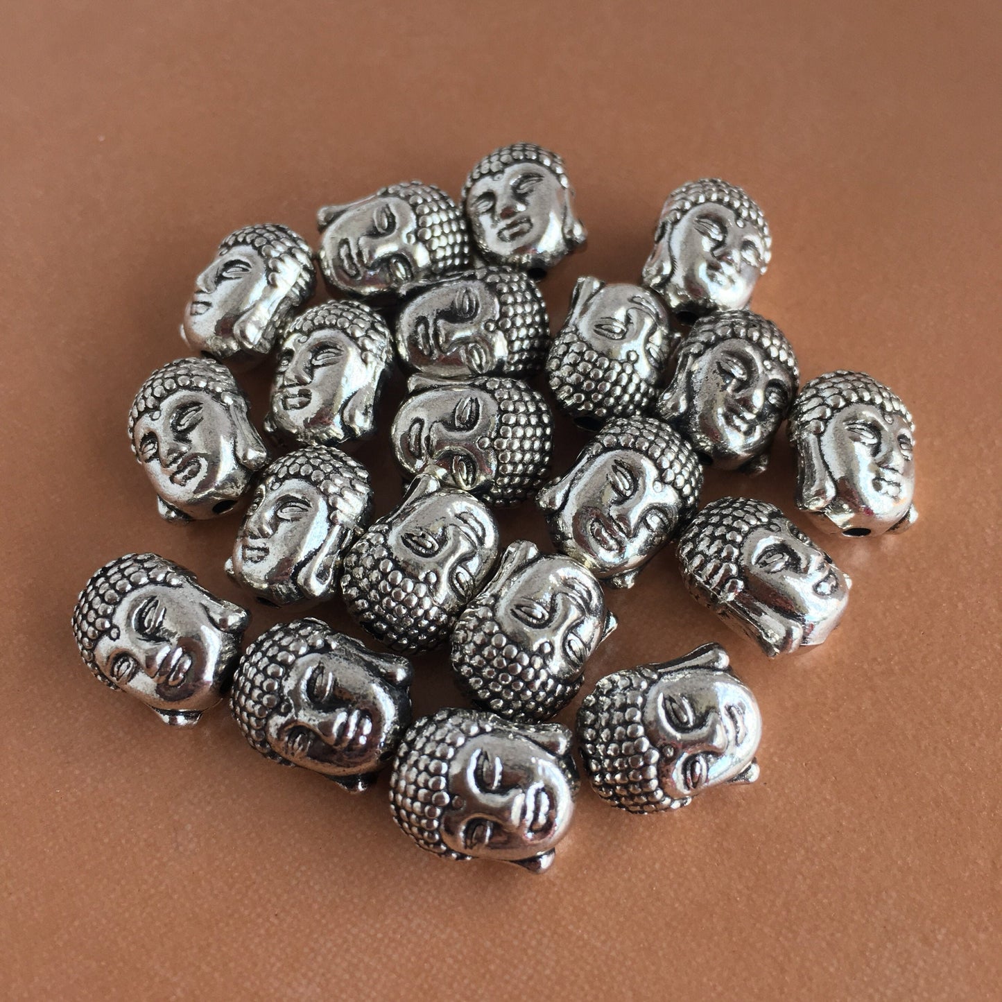 Antique Silver Buddha Head Metal Bead 11x8mm Tibetan Alloy Charm Mala Beads