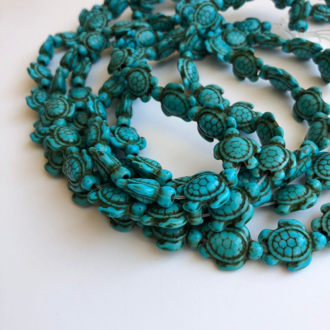 Sea Turtle Bead Strand (38cm/ 15" Strand) Turquoise Colour Turtles Howlite Stone Beads 18x15mm Tortoise Beads