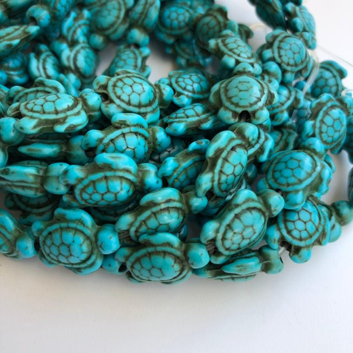 Sea Turtle Bead Strand (38cm/ 15" Strand) Turquoise Colour Turtles Howlite Stone Beads 18x15mm Tortoise Beads