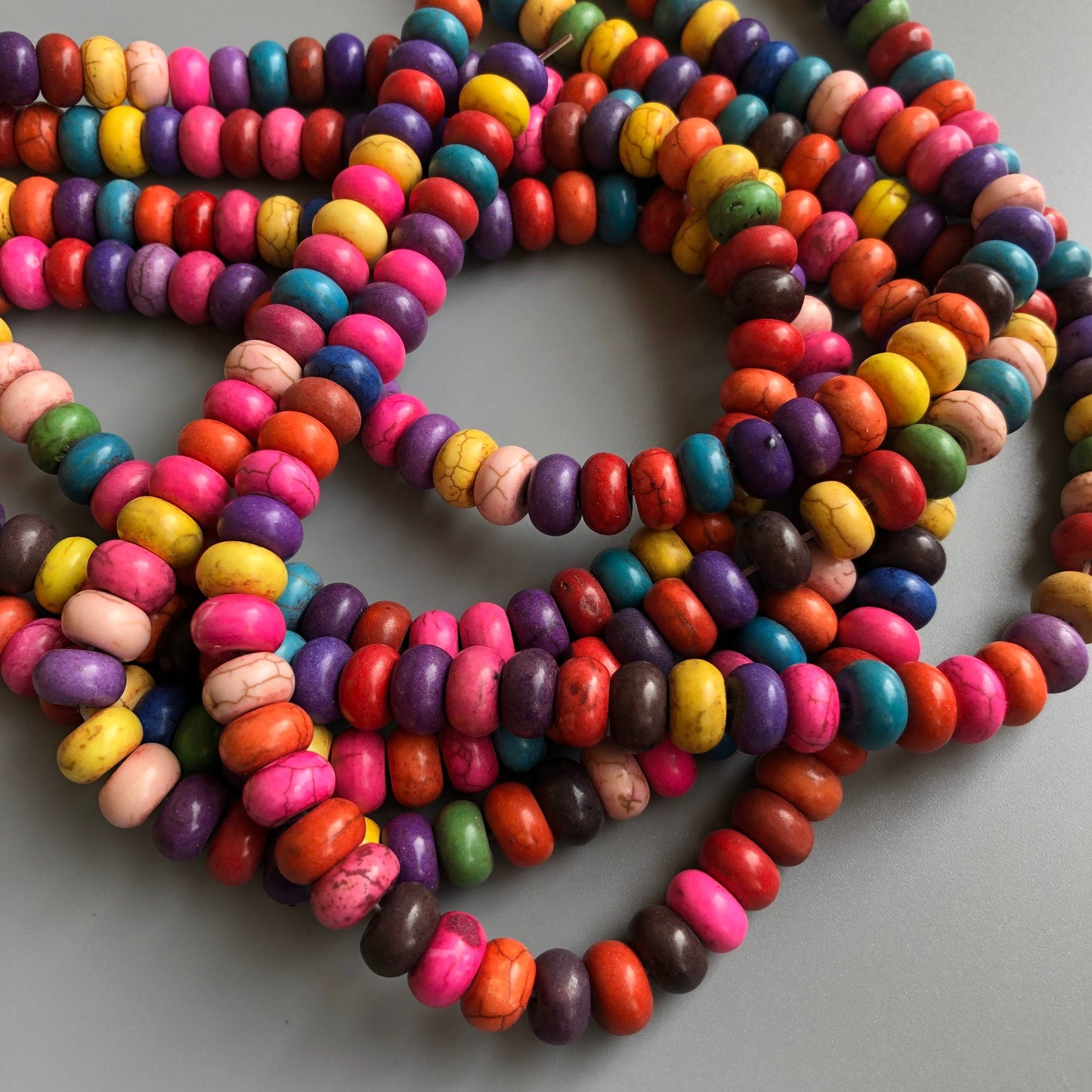 Mixed Colour Stone Bead 10x6mm Rondelle Shape DIY Jewellery Bead 65 Piece Strand