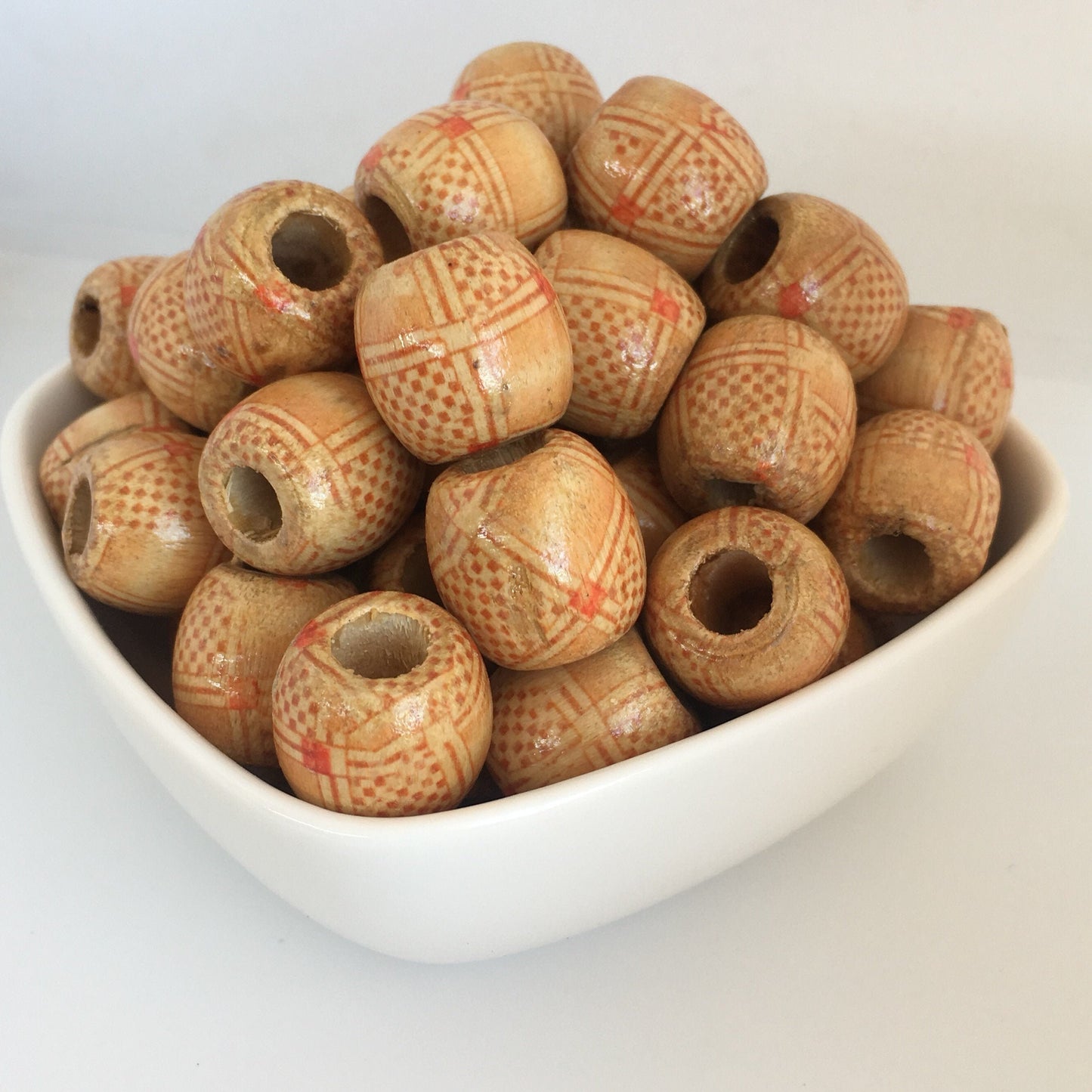 25pcs Barrel Dreadlock Wooden Beads, 18x17mm Tribal Pattern Hair Bead, Macrame Large Hole Wood Pony Bead