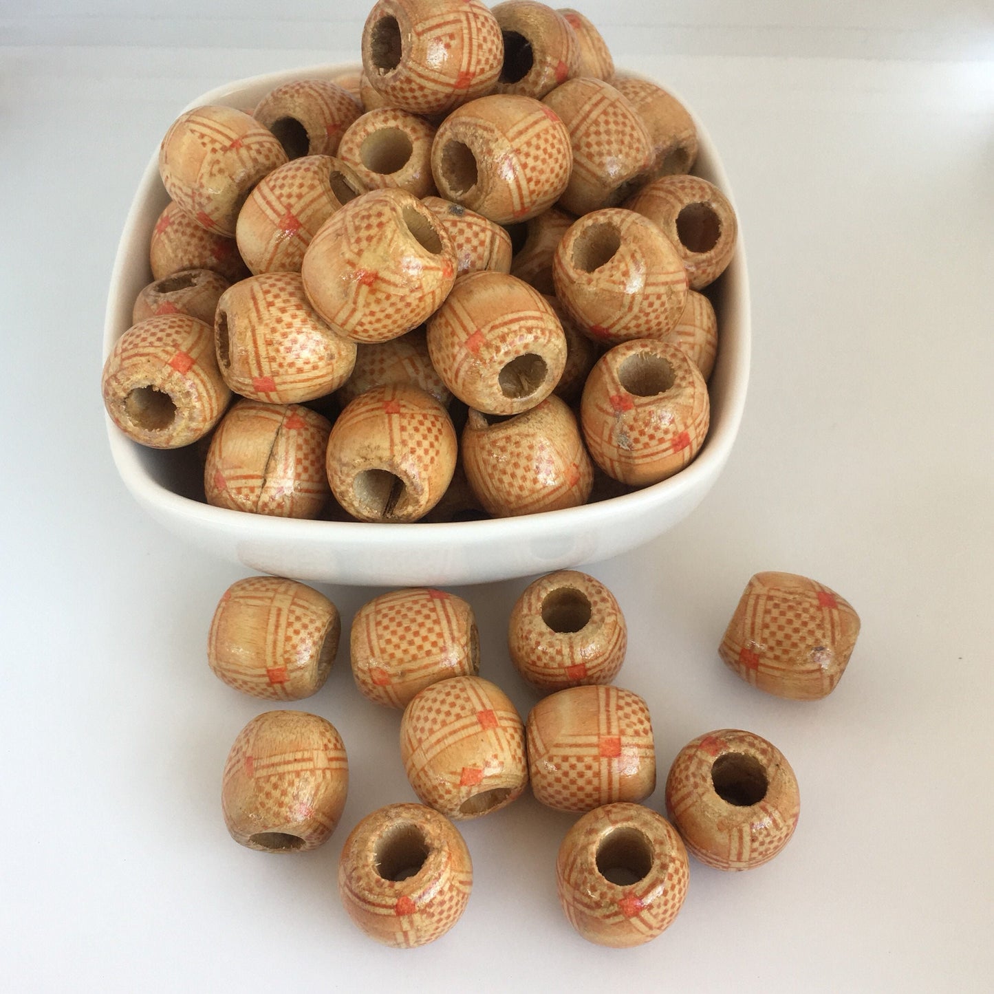 25pcs Barrel Dreadlock Wooden Beads, 18x17mm Tribal Pattern Hair Bead, Macrame Large Hole Wood Pony Bead