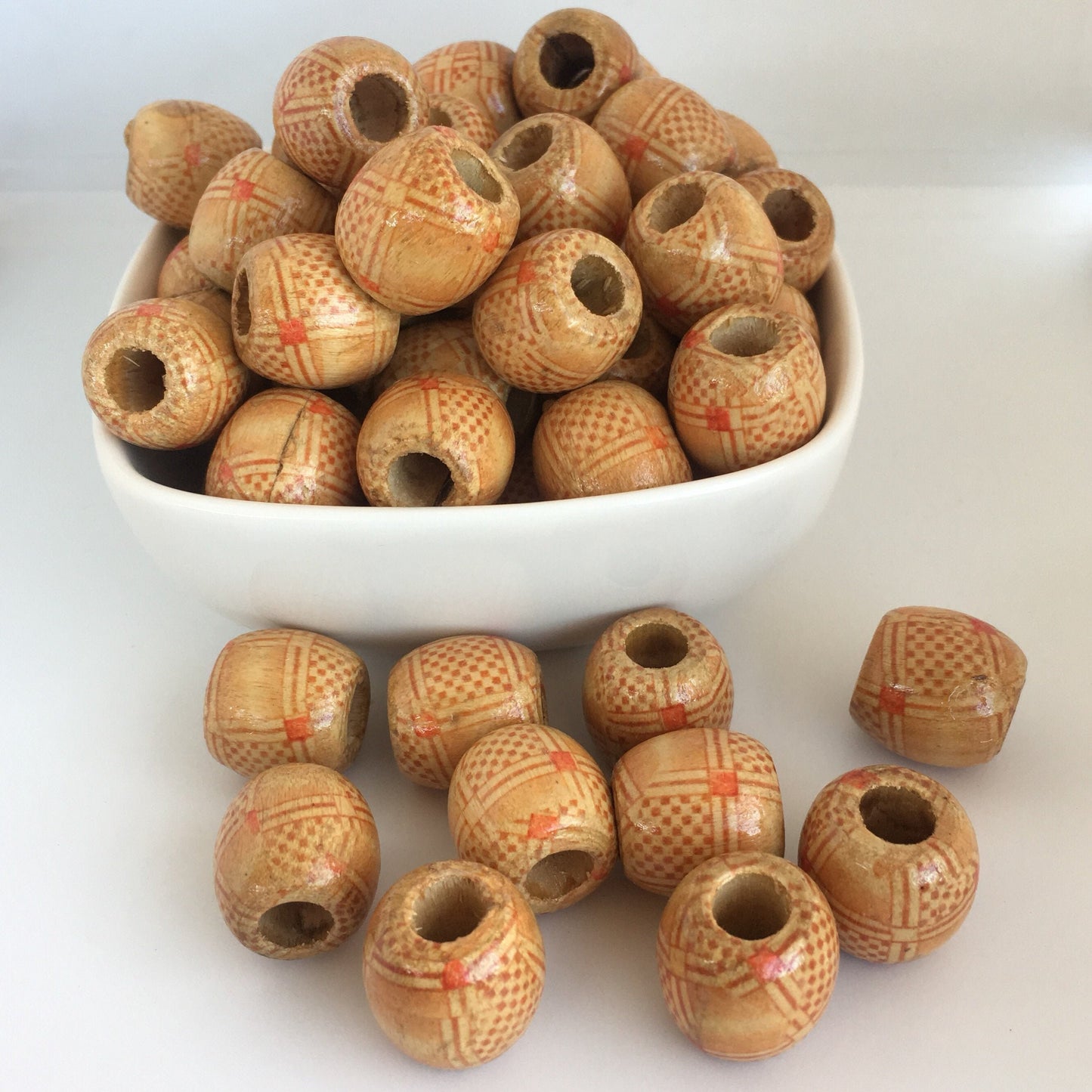 25pcs Barrel Dreadlock Wooden Beads, 18x17mm Tribal Pattern Hair Bead, Macrame Large Hole Wood Pony Bead