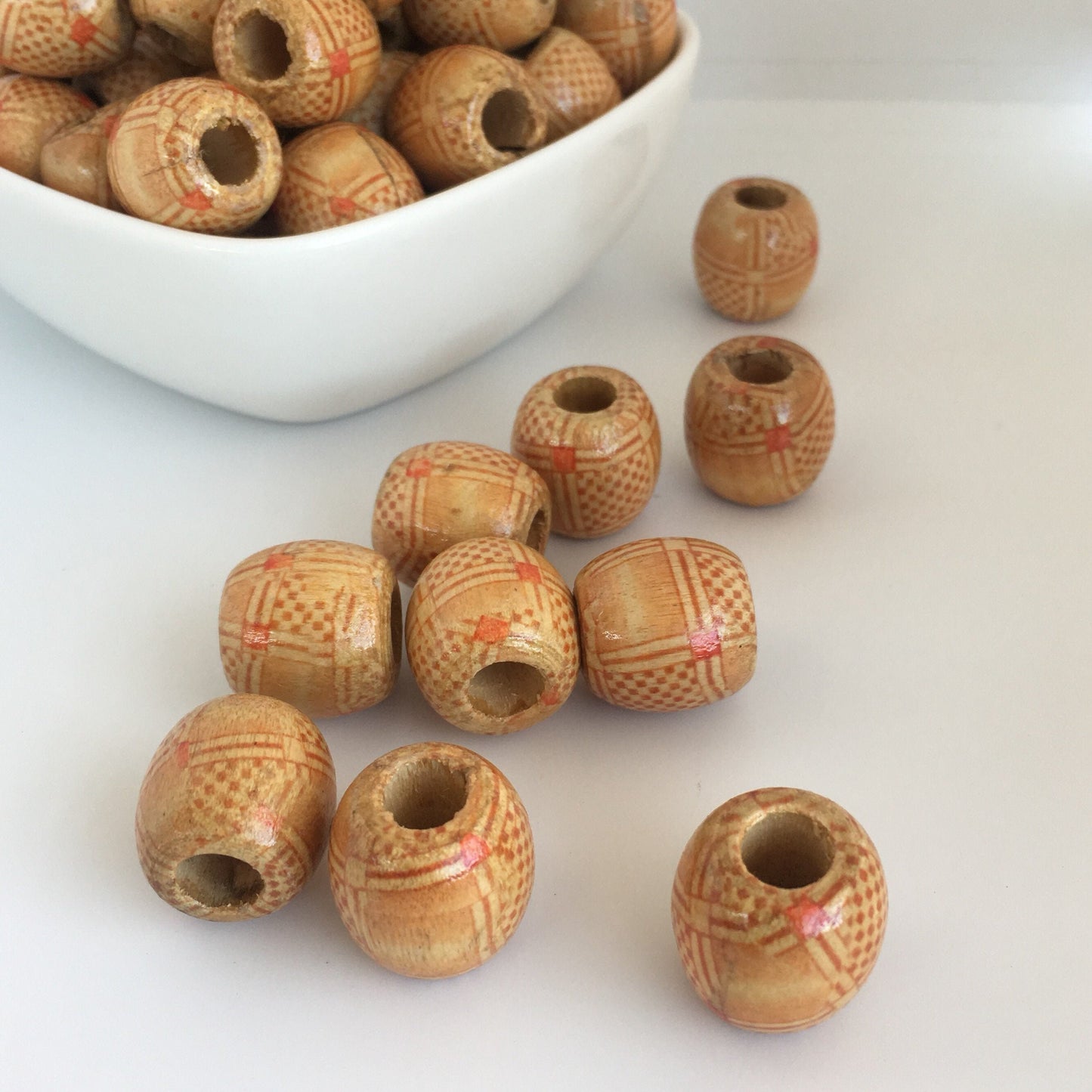 25pcs Barrel Dreadlock Wooden Beads, 18x17mm Tribal Pattern Hair Bead, Macrame Large Hole Wood Pony Bead