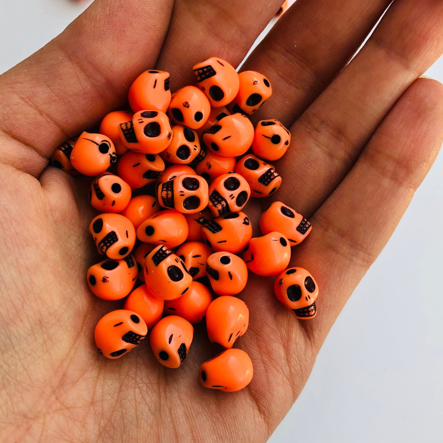 Orange Plastic Skull Beads 9x8mm Halloween Craft Bead 50 Pieces