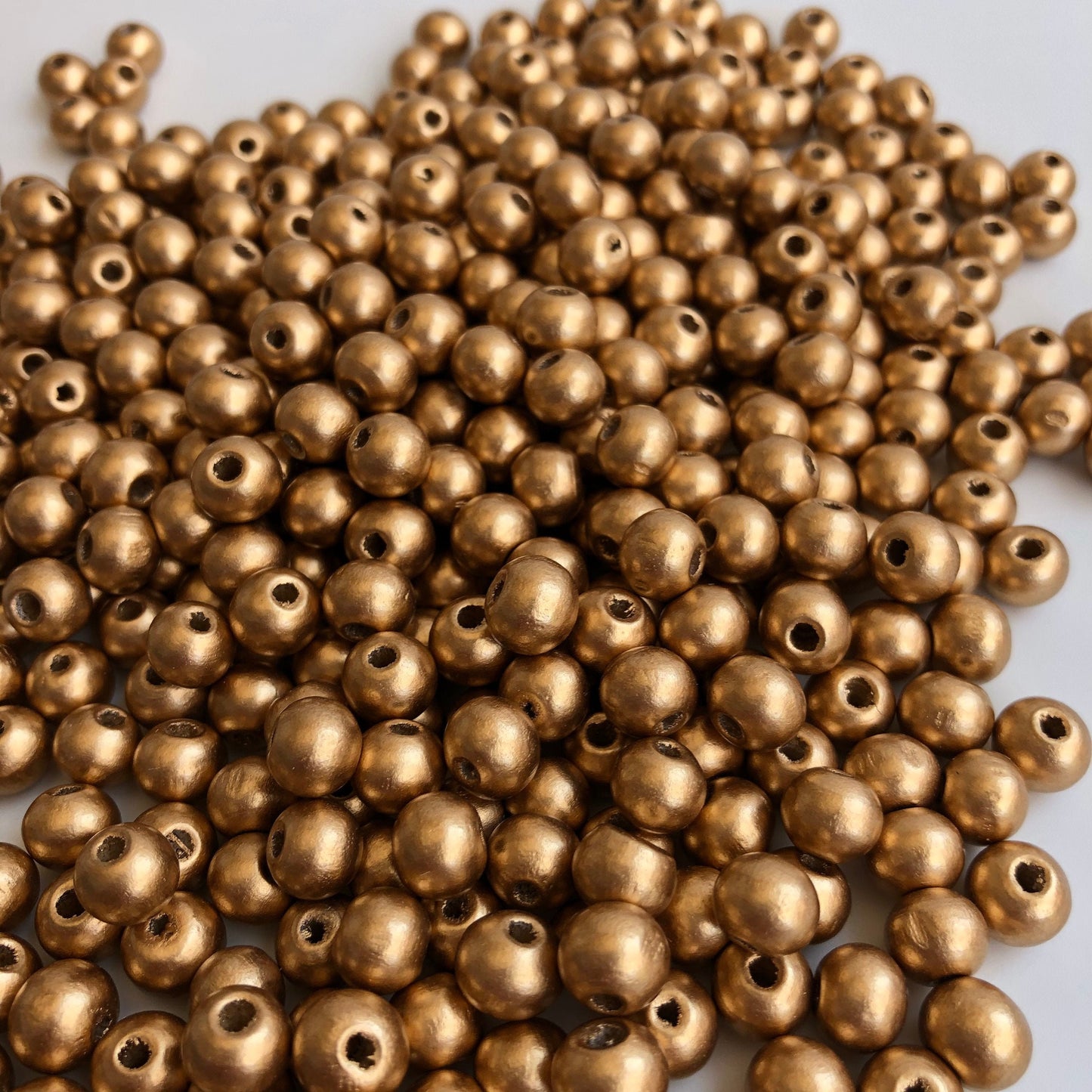 Gold Wood Bead 8x7mm Round Craft Beads 100 Pieces