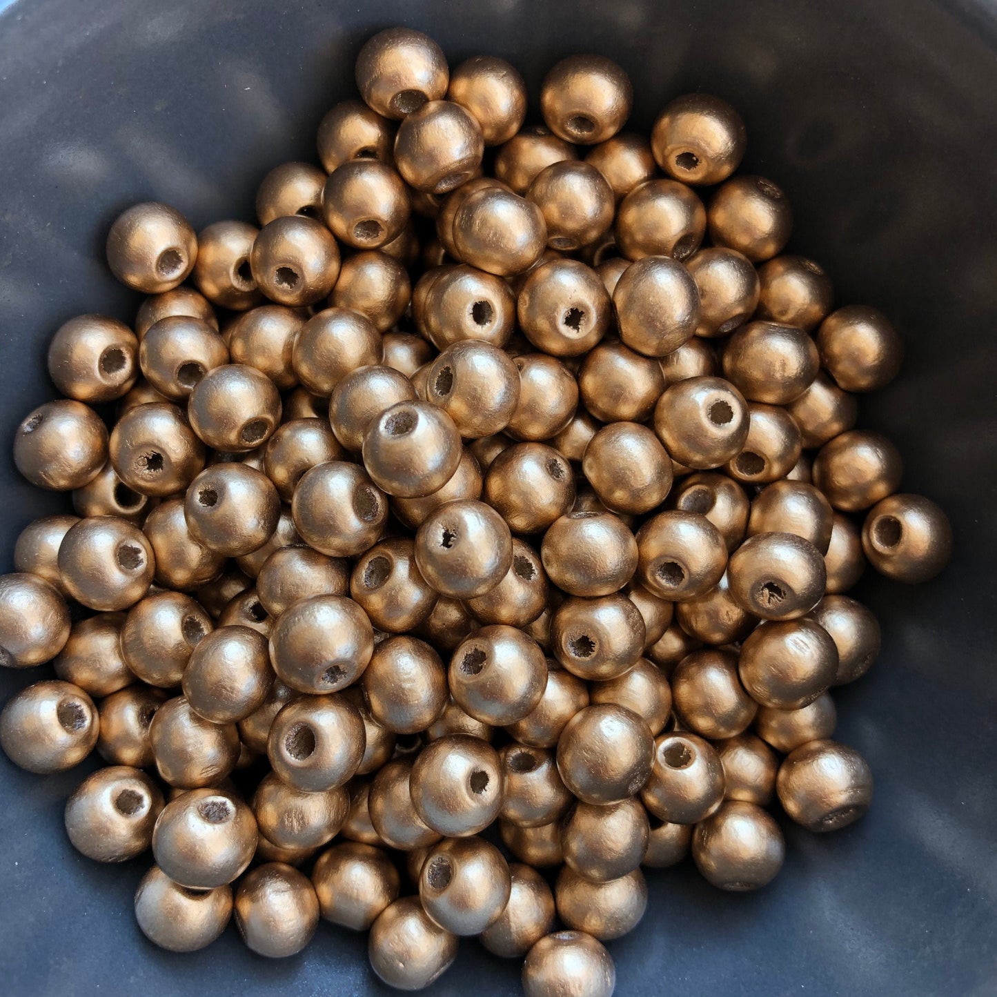 Gold Wood Bead 8x7mm Round Craft Beads 100 Pieces