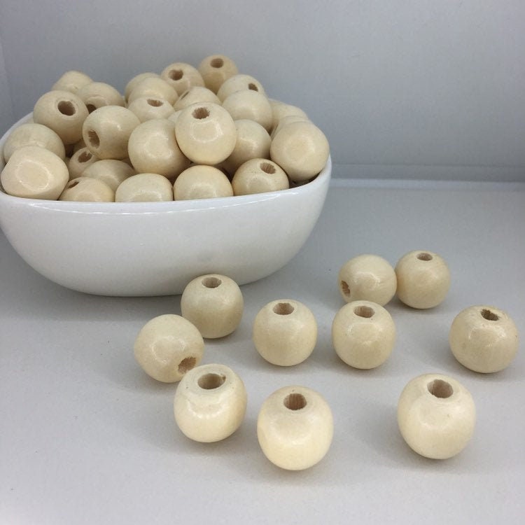 Beige Macrame Wood Beads 16mm Round DIY Craft Wooden Bead 25 Pieces