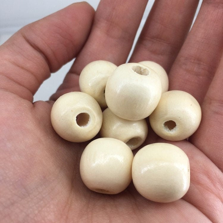 Beige Macrame Wood Beads 16mm Round DIY Craft Wooden Bead 25 Pieces