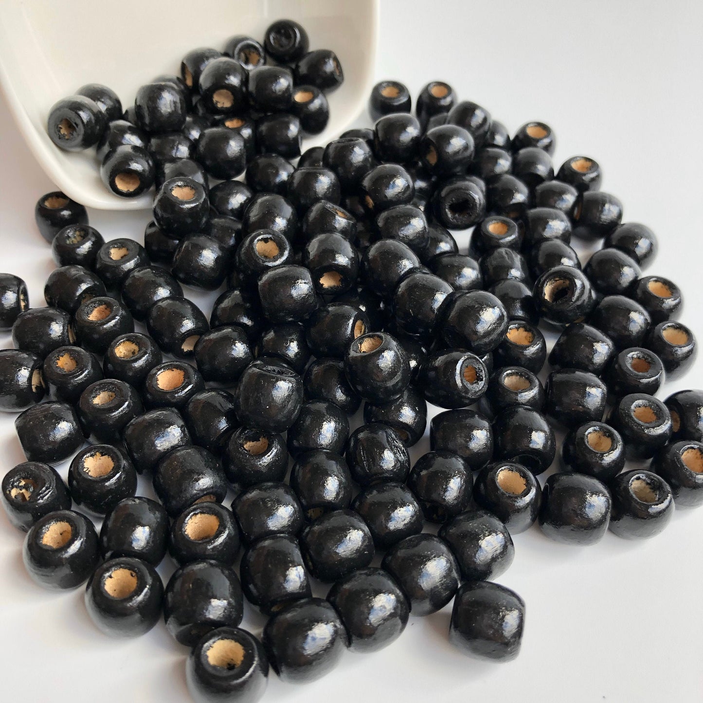 Black Macrame Beads 12mm Drum Barrel Wooden Dreadlock Pony Bead 50 Pieces