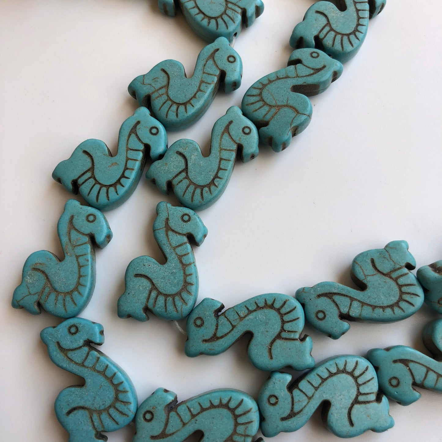 Turquoise Blue Seahorse Beads 29x17mm Synthetic Gemstone Bead 13 Piece Strand