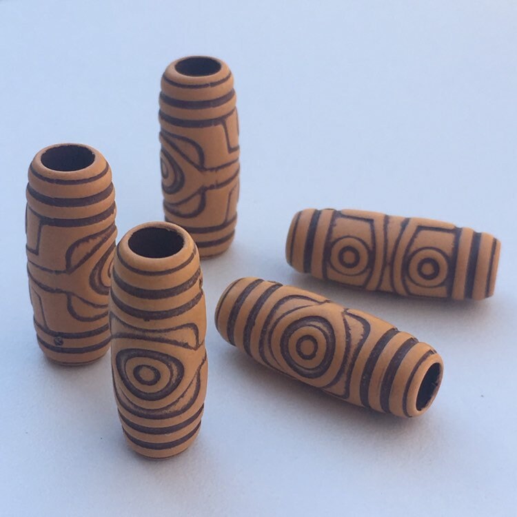 Tan Brown Plastic Macrame Beads 27x10mm Tube Column Acrylic Craft Bead 20 Pieces