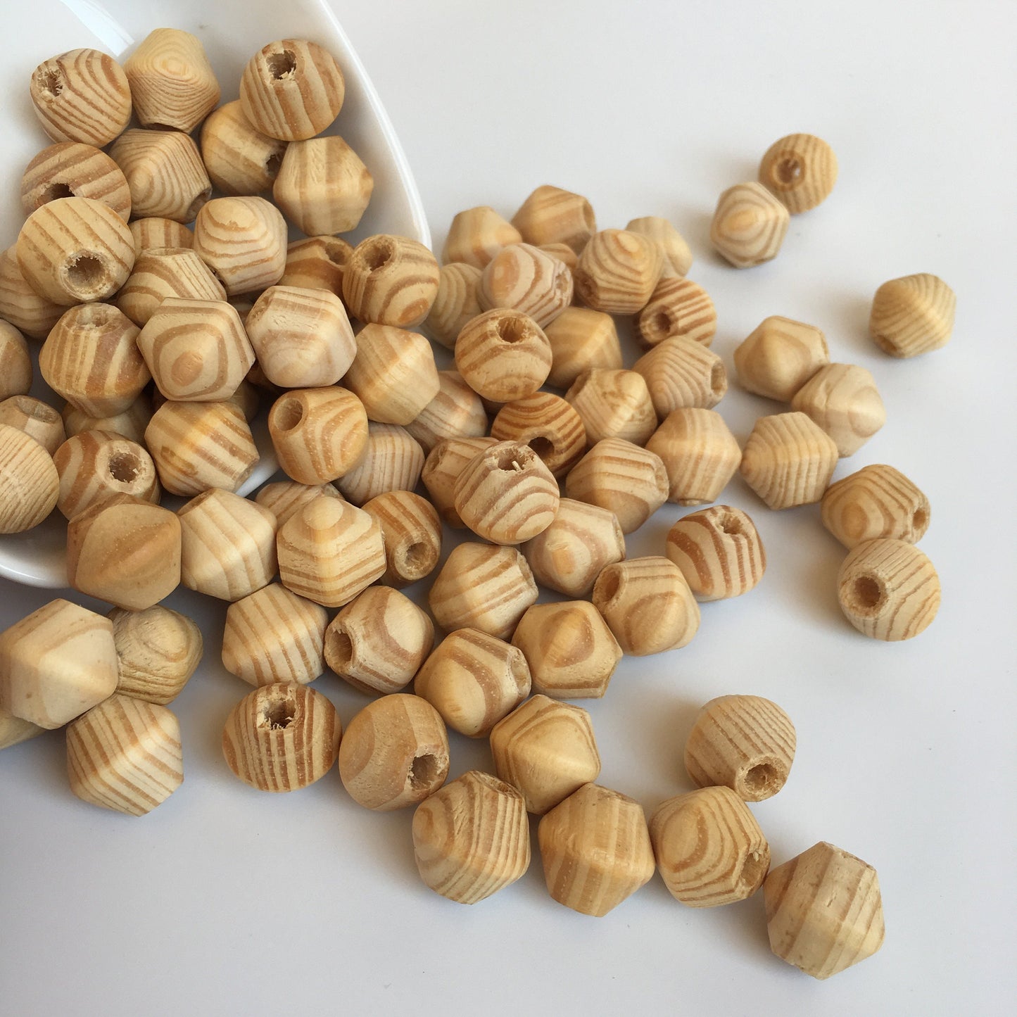 Natural Pine Wood Beads 16mm Striped Bicone Wooden Craft Bead 25 Pieces