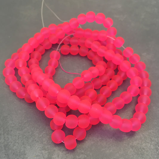 Hot Pink Frosted Glass Beads 6mm Round DIY Bracelet Necklace Bead 135 Piece Strand