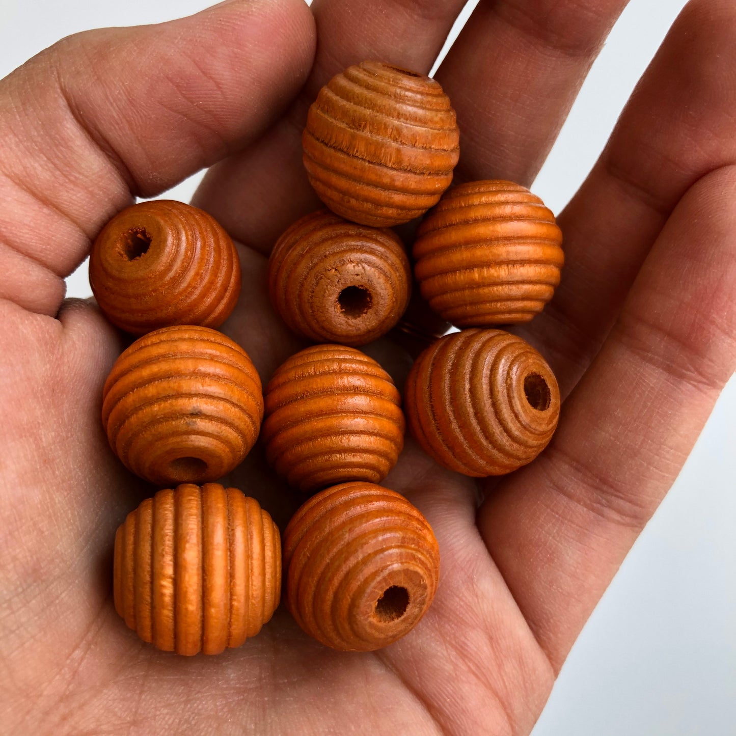 Tan Brown Macrame Wood Bead 17mm Round Beehive Spiral Shape Craft Bead 10 Pieces