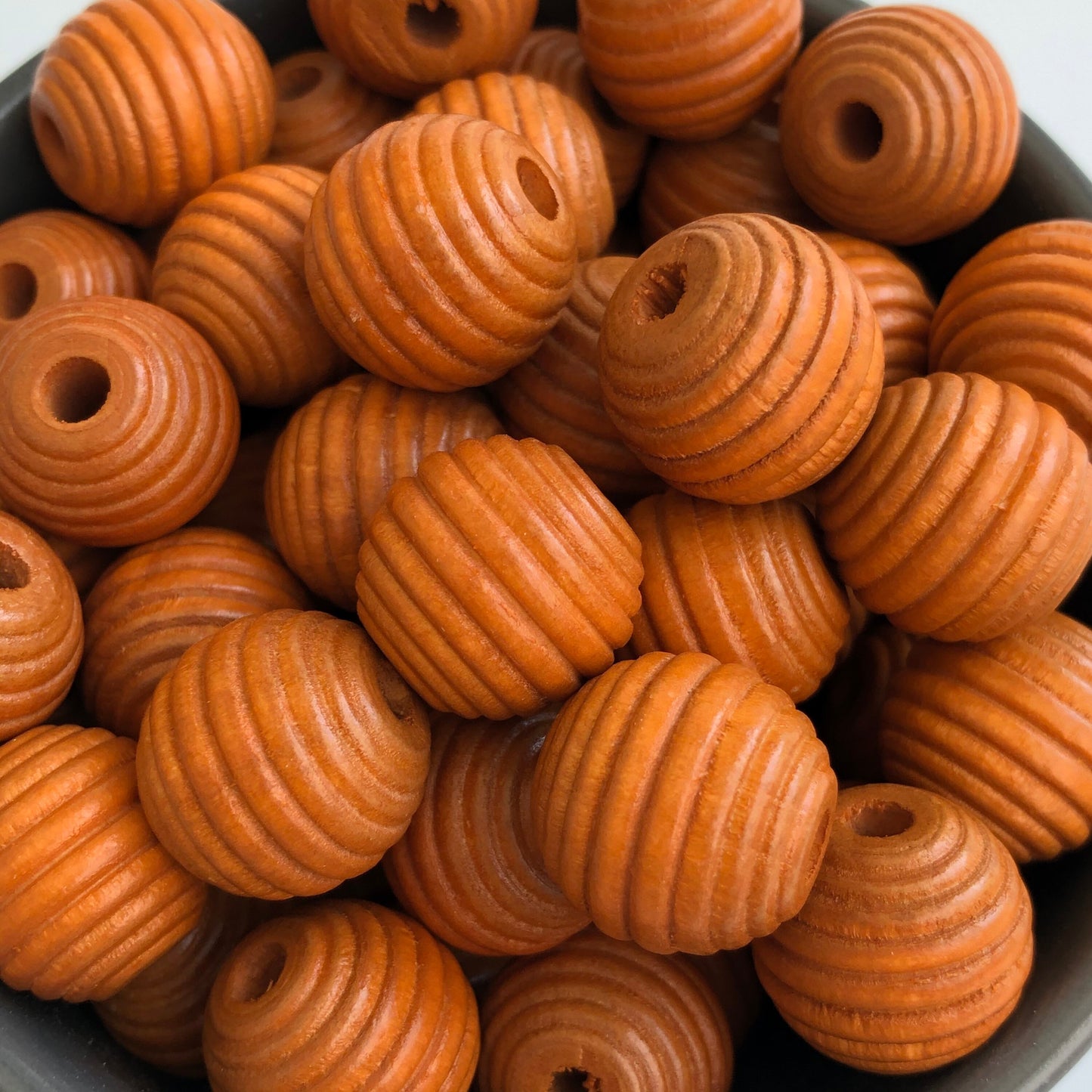 Tan Brown Macrame Wood Bead 17mm Round Beehive Spiral Shape Craft Bead 10 Pieces