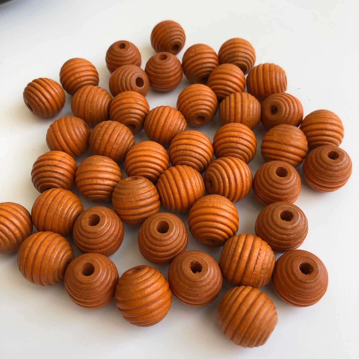 Tan Brown Macrame Wood Bead 17mm Round Beehive Spiral Shape Craft Bead 10 Pieces