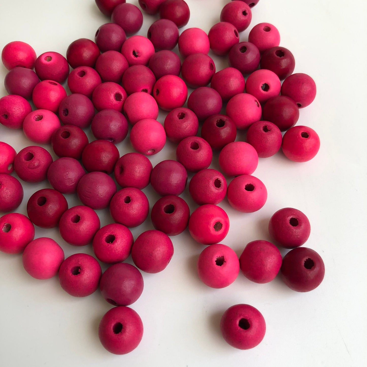 Mixed Matte Pinks Wood Bead 14mm Round Craft Beads 25 Pieces