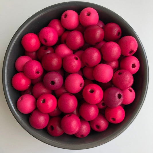 Mixed Matte Pinks Wood Bead 14mm Round Craft Beads 25 Pieces