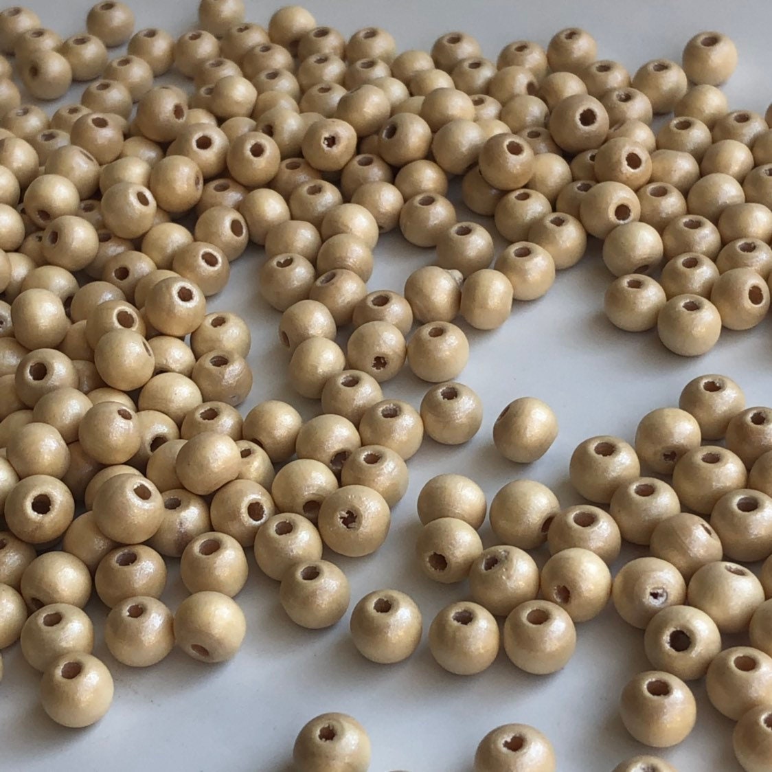 Pearl Beige Wood Bead 8x7mm Round Craft Spacer Beads 100 Pieces