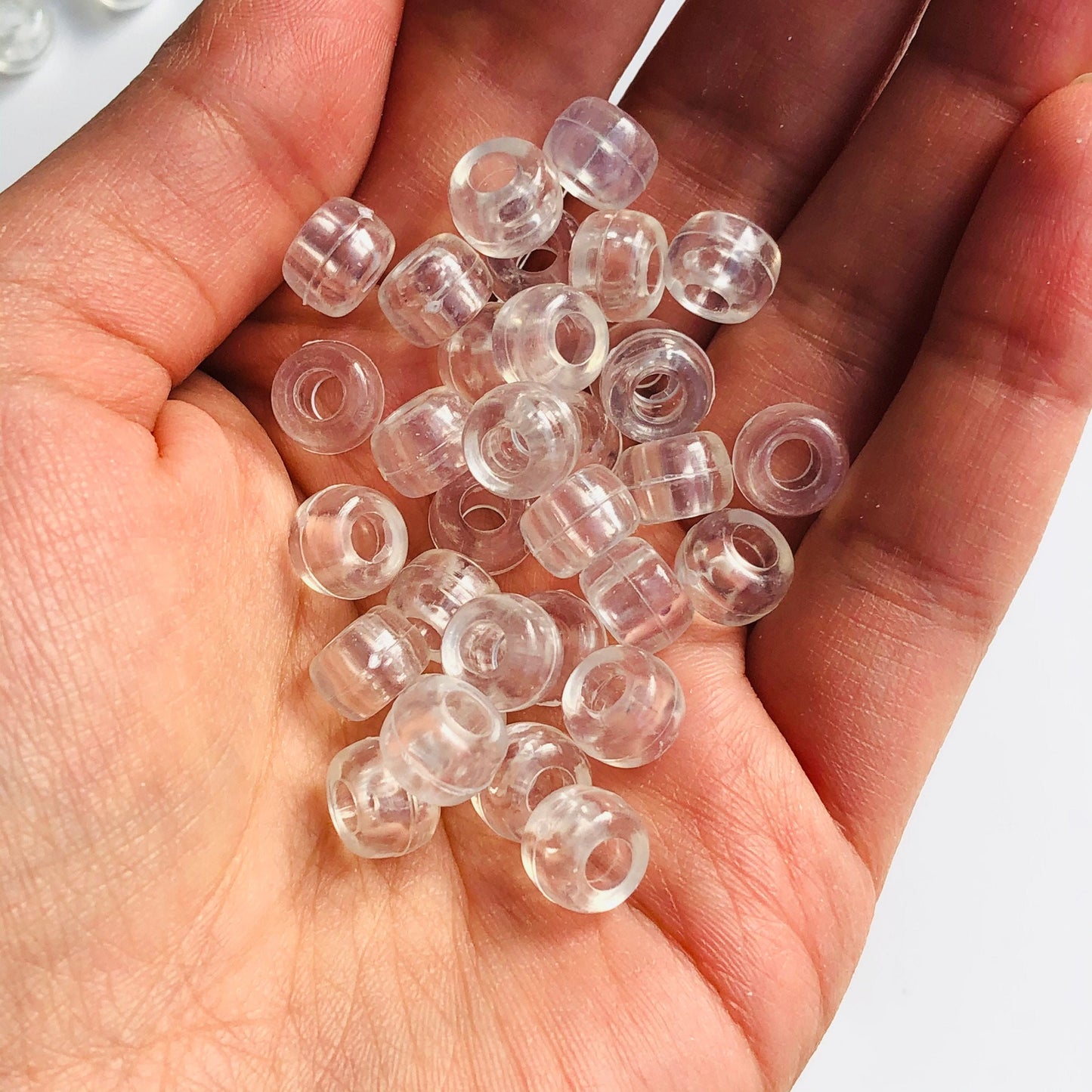 Clear White Plastic Pony Beads 9x6mm Acrylic DIY Jewellery Hair Craft Bead 150 Pieces