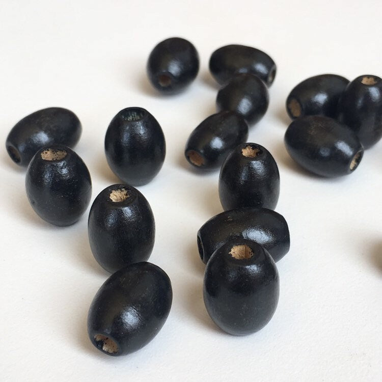 Black Oval Wood Beads 17x12mm Wooden Chunky Jewellery Craft Bead 25 Pieces