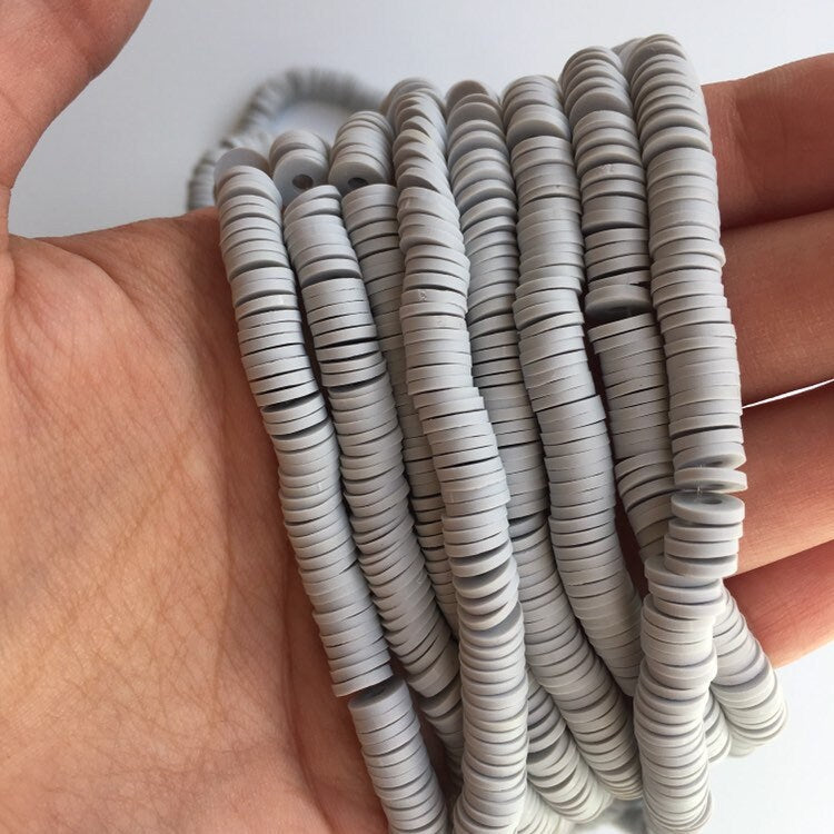 Clay Polymer Beads 6mm Grey Disc 320pcs Boho Jewellery Making Katsuki Beads 38cm Strand