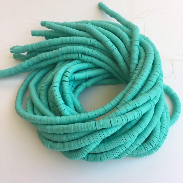 Clay Polymer Beads 6mm Aqua Green Disc Boho Jewellery Making Katsuki Beads 40cm Strand