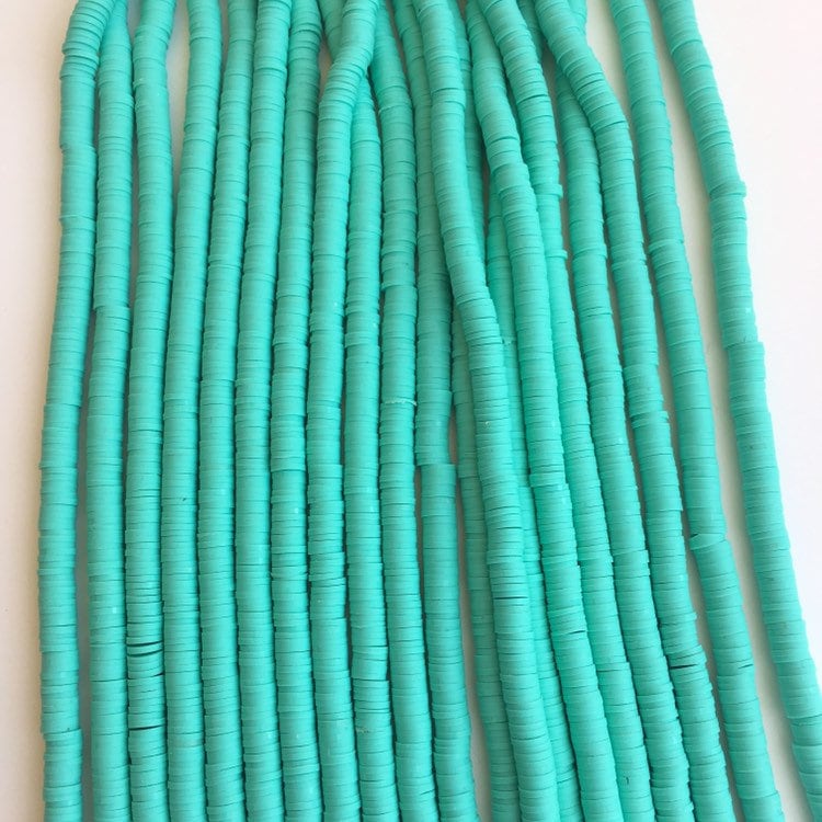 Clay Polymer Beads 6mm Aqua Green Disc Boho Jewellery Making Katsuki Beads 40cm Strand