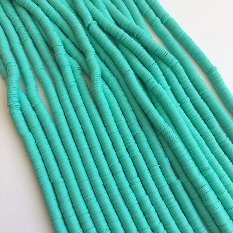 Clay Polymer Beads 6mm Aqua Green Disc Boho Jewellery Making Katsuki Beads 40cm Strand