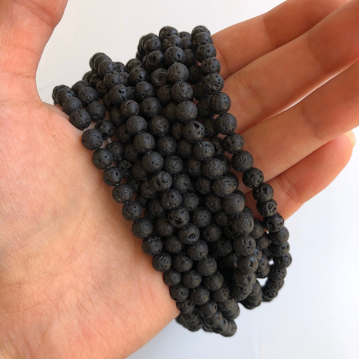 62X Pieces Natural Black Volcanic Lava Bead 39cm Strand 6-6.5mm Round Matte Mineral Beads