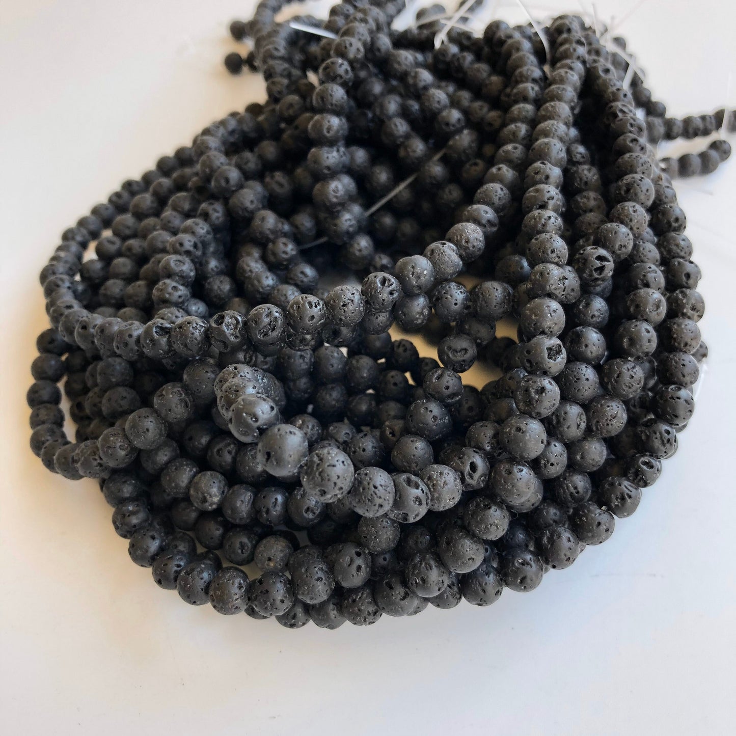 62X Pieces Natural Black Volcanic Lava Bead 39cm Strand 6-6.5mm Round Matte Mineral Beads