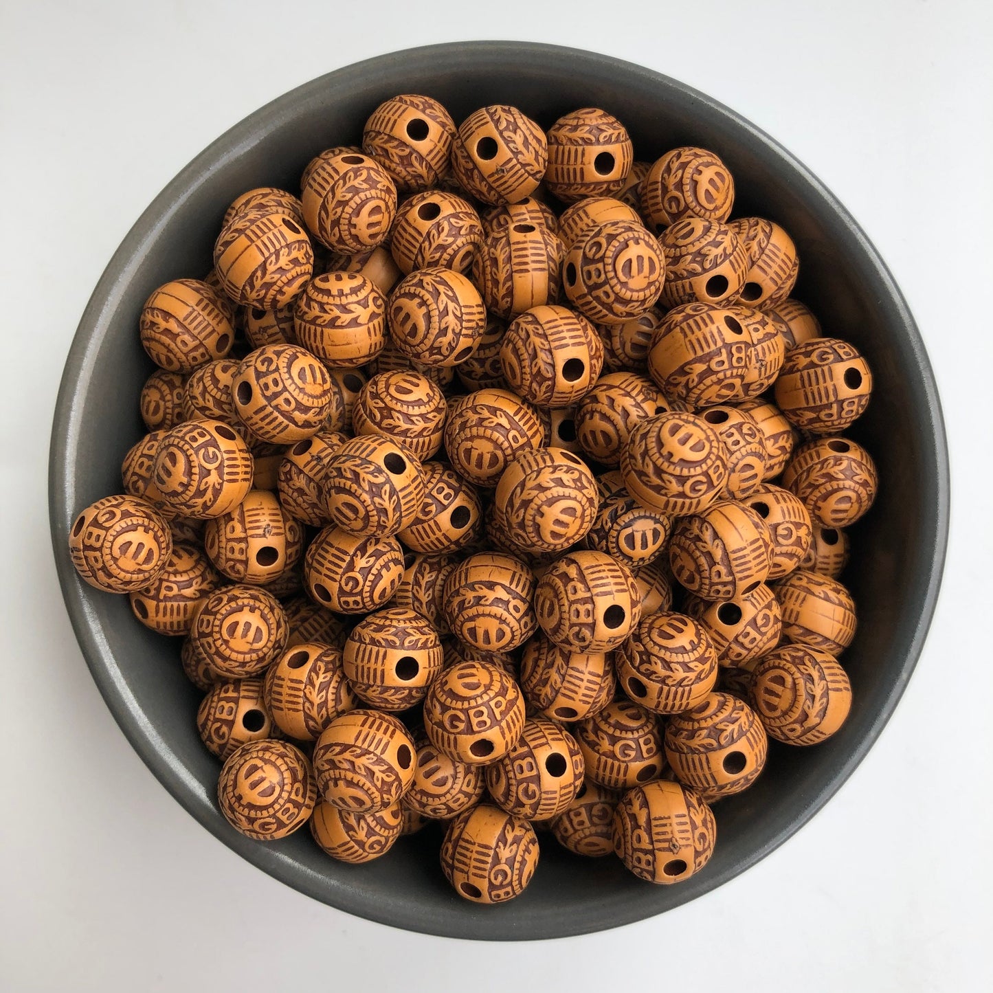 Tan Brown Plastic Beads 11mm Round GBP Imperial Pattern Craft Bead