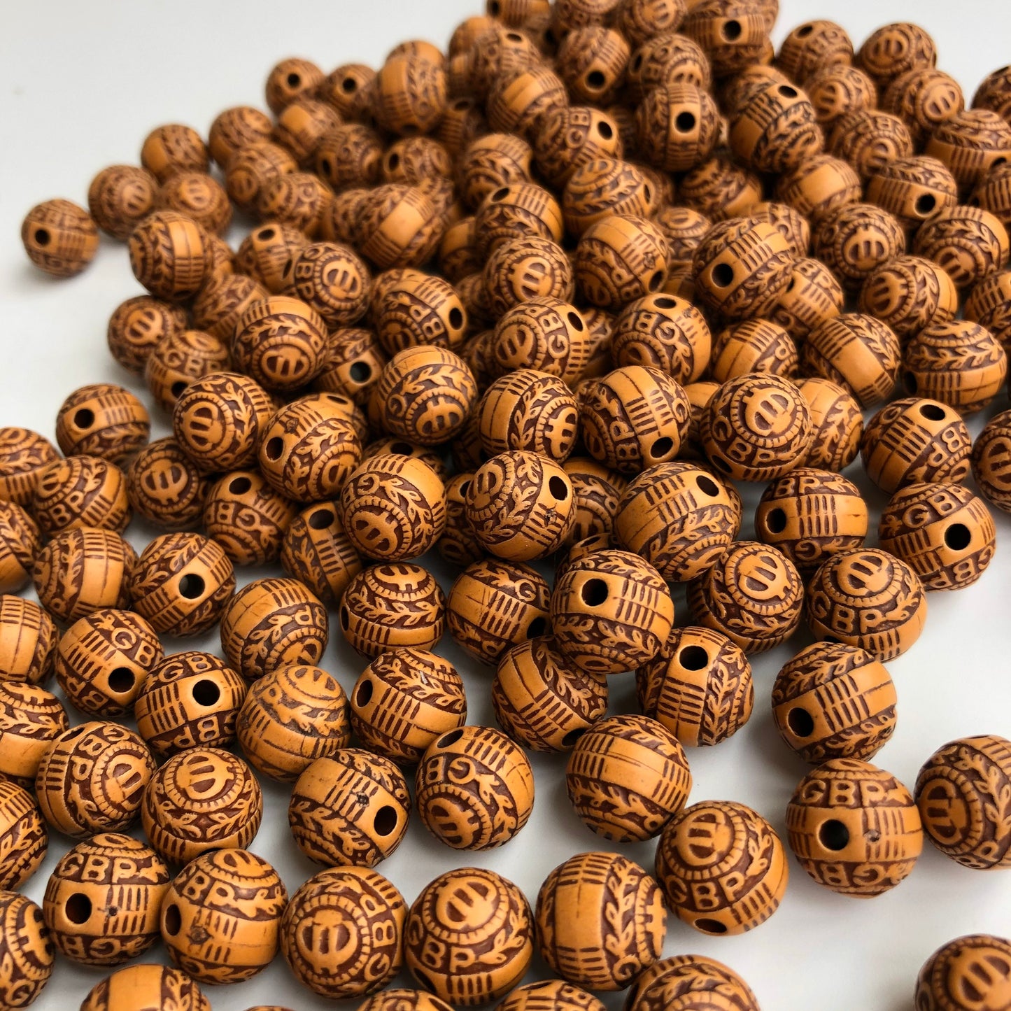 Tan Brown Plastic Beads 11mm Round GBP Imperial Pattern Craft Bead