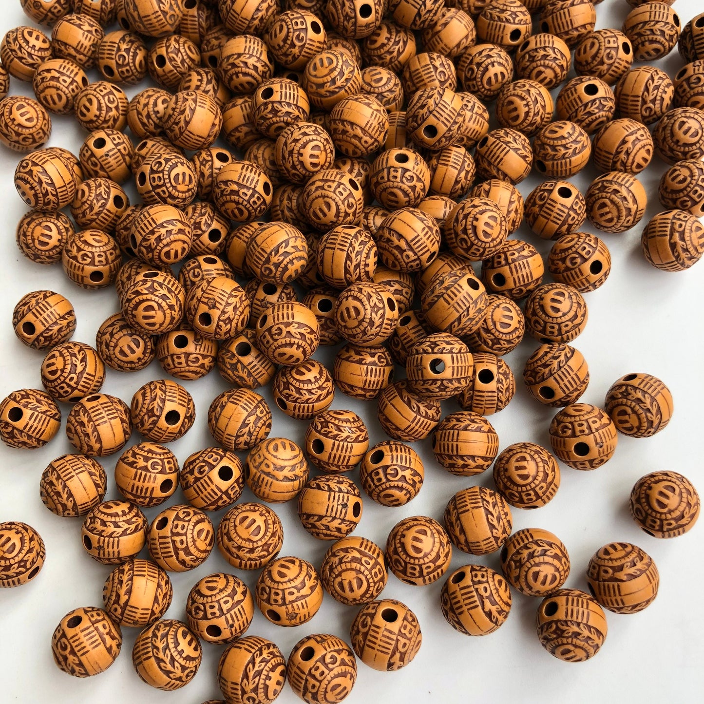 Tan Brown Plastic Beads 11mm Round GBP Imperial Pattern Craft Bead