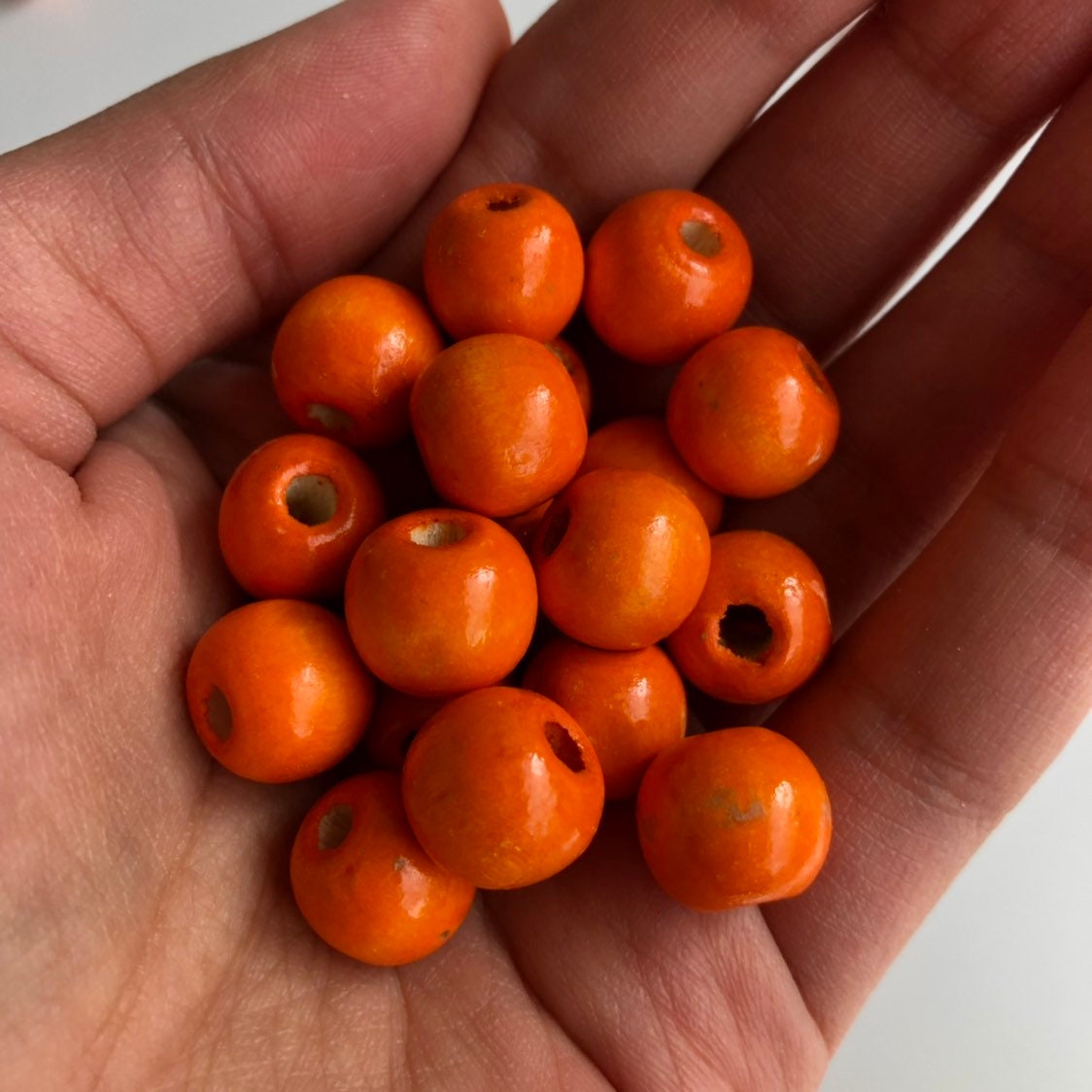 50X Orange Round Wood Beads 12x11mm DIY Craft Jewellery Making Wooden Bead