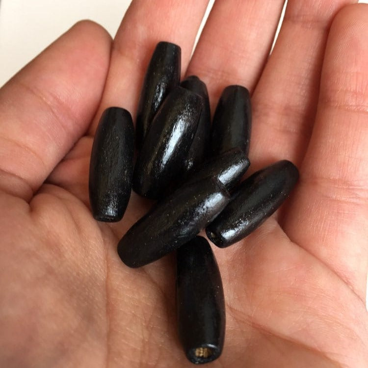 Black Wood Beads 23x8mm Long Oval DIY Necklace Making Wooden Bead 25 Pieces