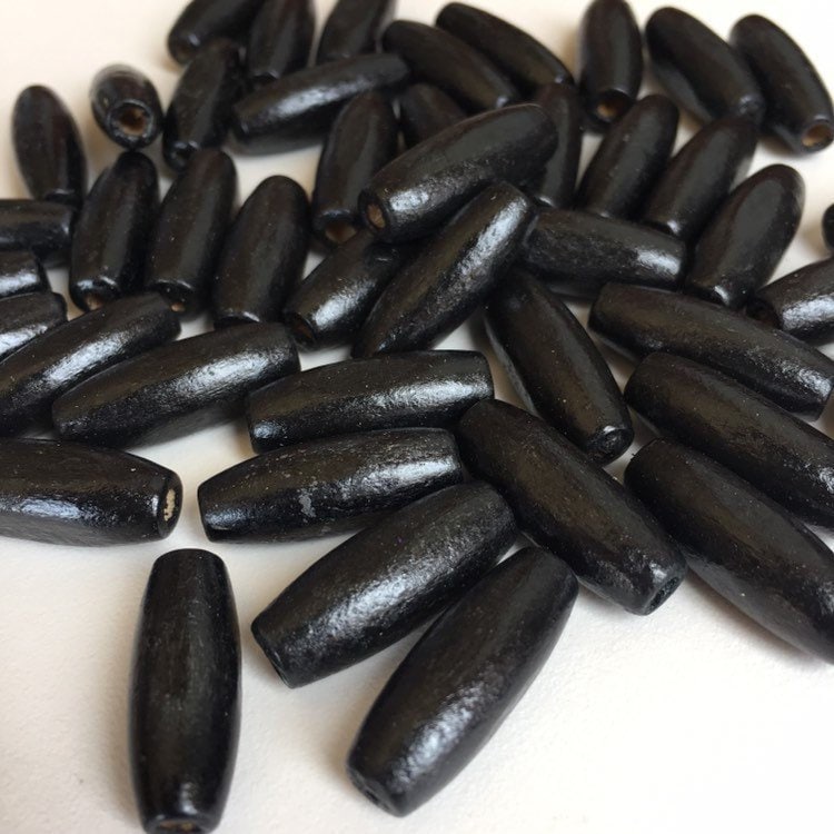 Black Wood Beads 23x8mm Long Oval DIY Necklace Making Wooden Bead 25 Pieces