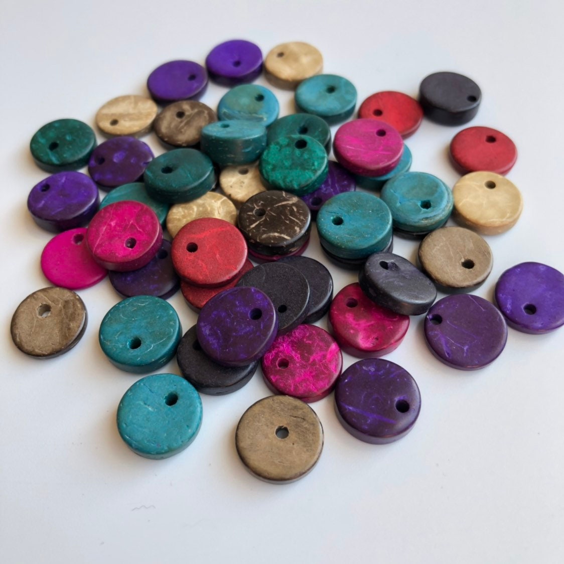 Mixed Multi Colour Coconut Charms 12mm Flat Round Disc Charm Pendants 25 Pieces