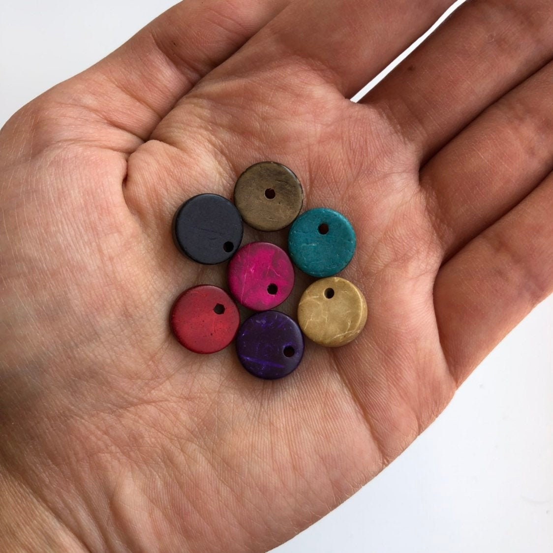 Mixed Multi Colour Coconut Charms 12mm Flat Round Disc Charm Pendants 25 Pieces